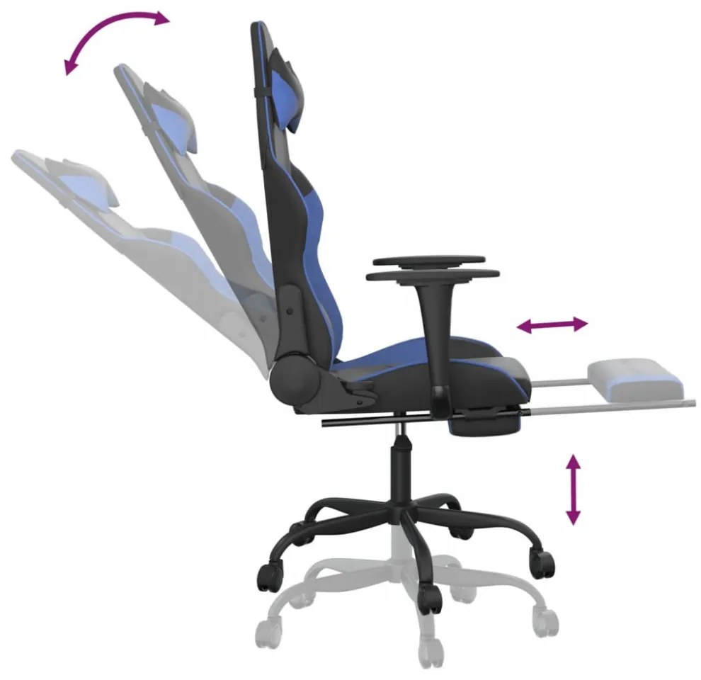 vidaXL fekete és kék műbőr játékszék lábtartóval