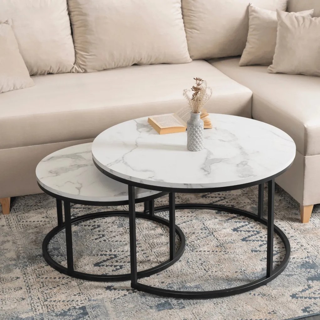 Dohányzóasztal szett fehér márvány hatású felülettel DAFNE MAX