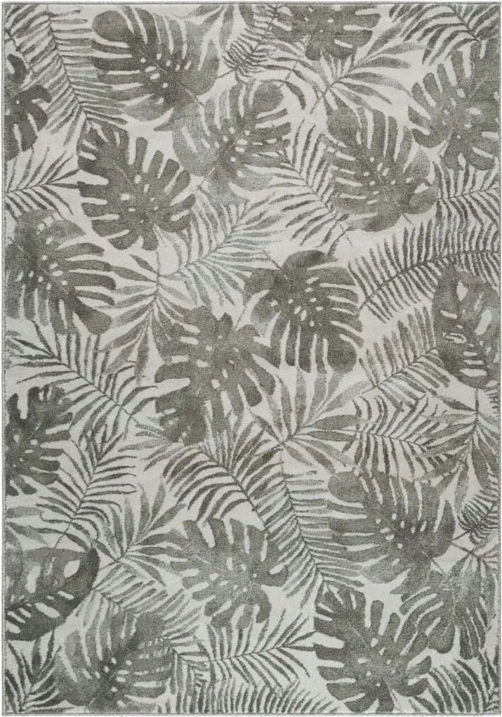 Nappali szőnyeg 200x290, Monstera levéllel ,puha sörték zöld krémszínű
