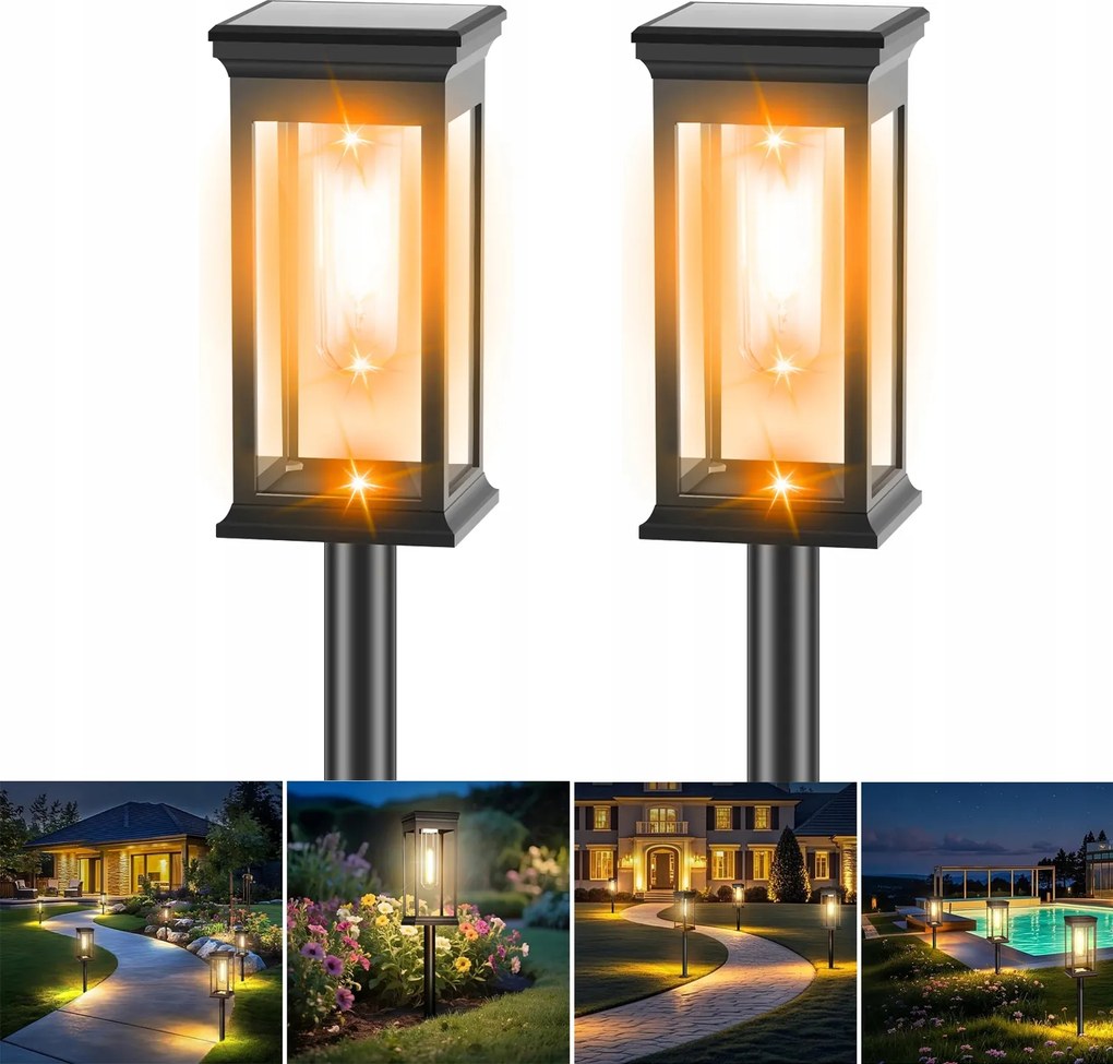 2x Kerti Napelemes Lámpa Dekoratív Zseblámpa Beszúrható Oszlop Filament