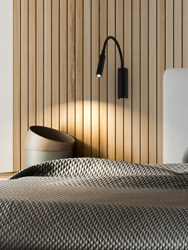 Nuto Nero olvasólámpa fekete világítás hajlékony nyakkal a hálószobába