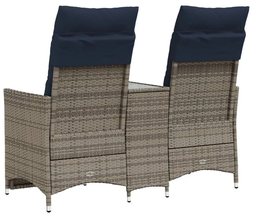 kétszemélyes dönthető kerti kanapé asztallal, szürke polyrattan