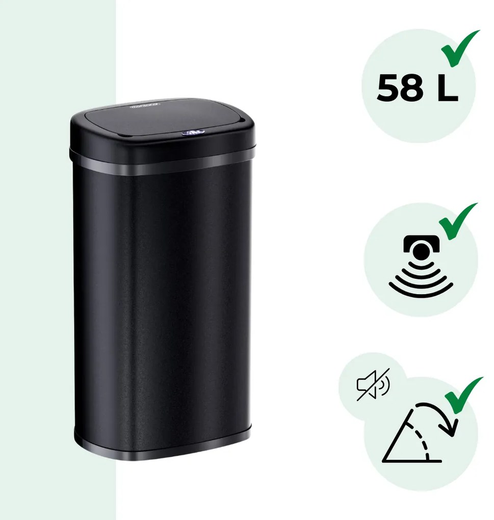 DEUS szenzoros hulladékgyűjtő, 58 literes, fekete Jurhan