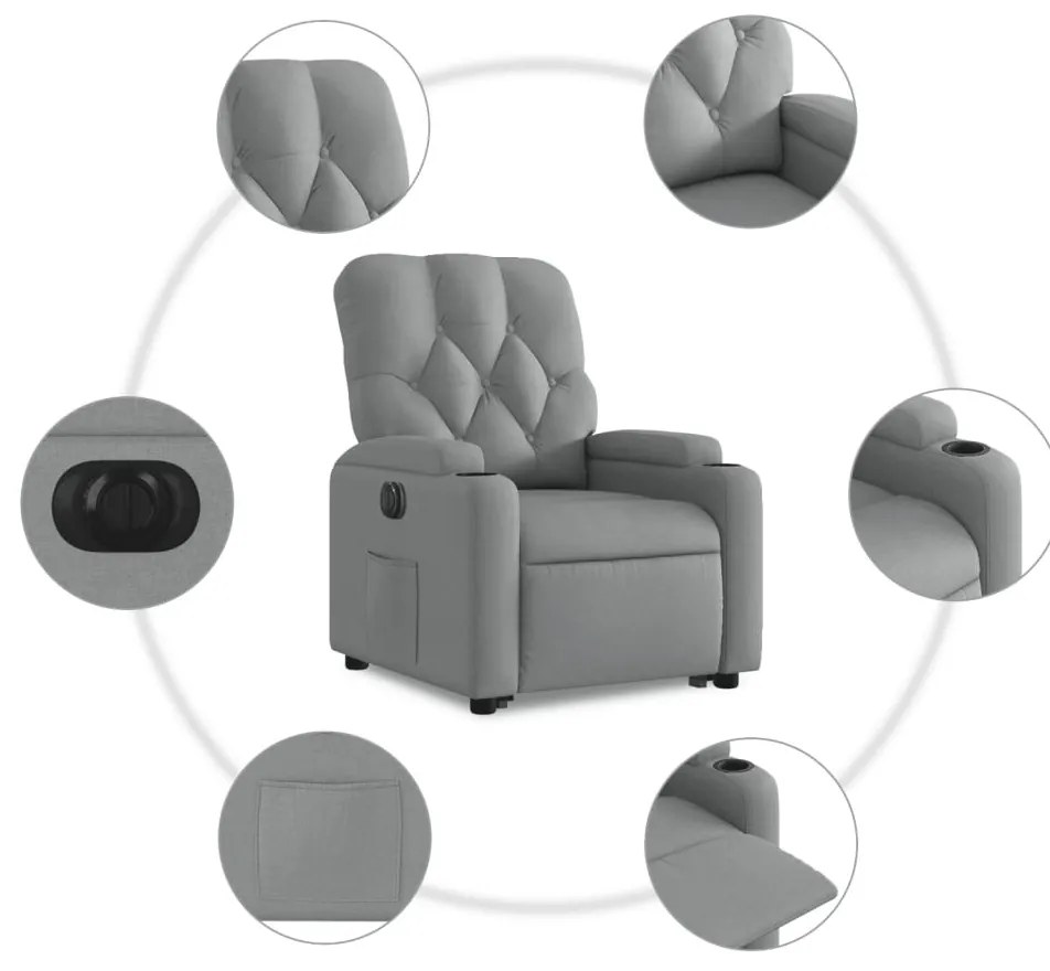 vidaXL elektromos felállást segítő világosszürke szövet dönthető fotel