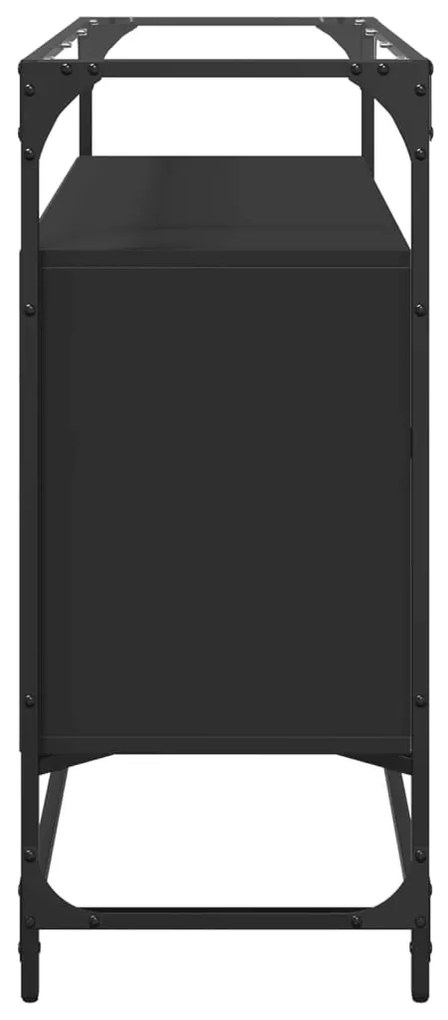 fekete szerelt fa tálalószekrény üveglappal 98 x 35 x 81 cm