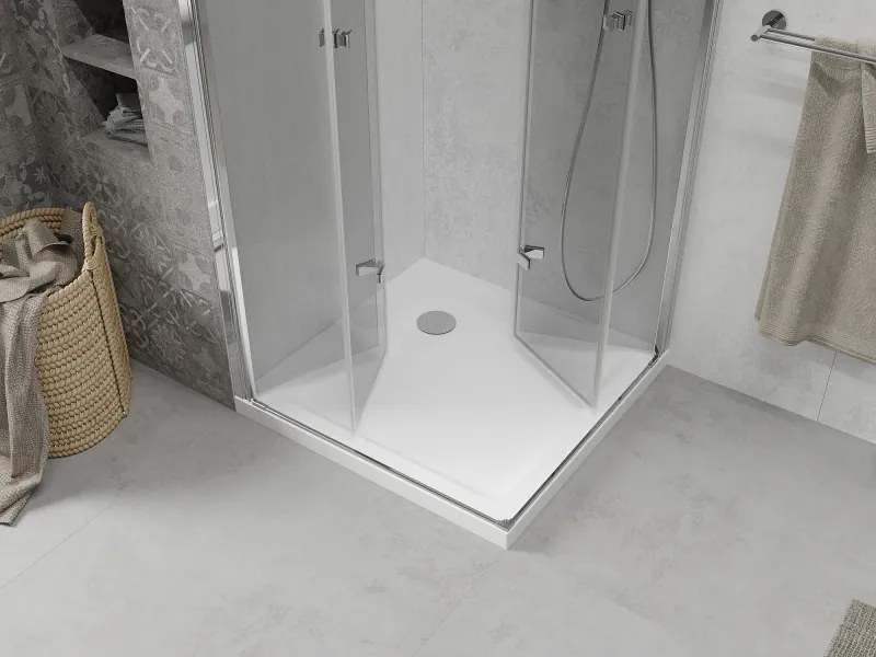 Mexen Lima Duo összecsukható zuhanykabin 90 x 90 cm, átlátszó, króm + Flat zuhanytálca - 856-090-090-01-02-4010