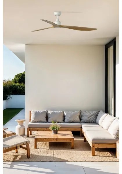 FARO 34361 - Mennyezeti ventilátor OUTWOOD L barna/fehér átm. 150 cm IP44 + távirányító