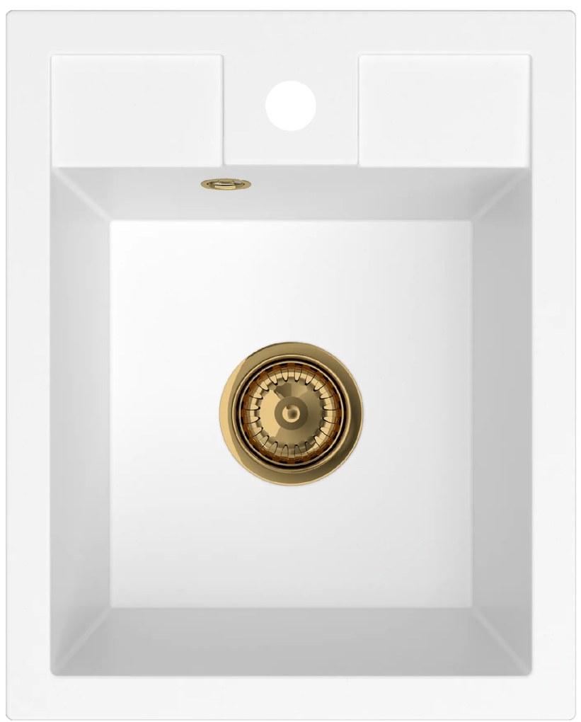 SINK Quality Mosogató Quality Ferrum 40, konyhai gránit mosogató 400x500x195 mm + arany szifon, fehér, SKQ-FER.W.1K40.XG