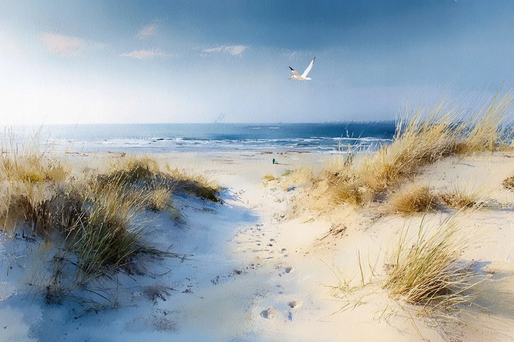 Fotótapéta Flizelina Tengerpart Homok Ösvény Hullámok Sirály 416x290 ragasztó