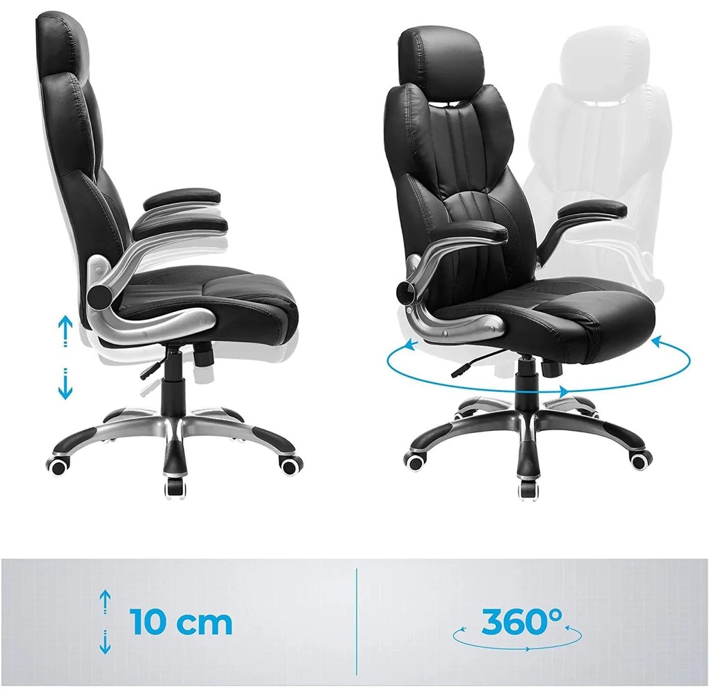 Ergonomikus forgószék, irodai szék összecsukható karokkal, fekete