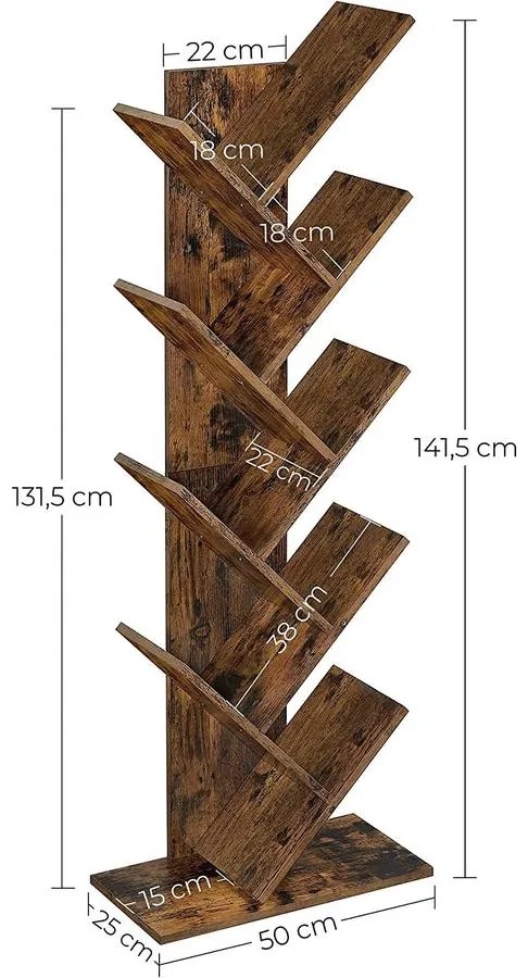 Fa alakú könyvespolc 8 szintes 50 x 25 x 141,5 cm, rusztikus barna