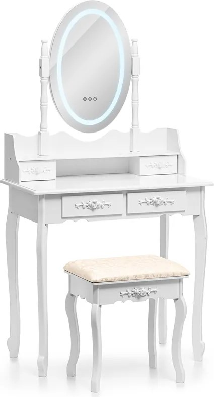 Modern fésülködőasztal ovális tükörrel és LED világítással