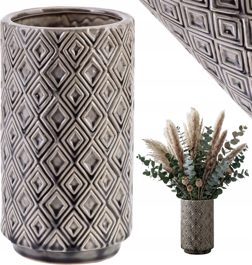 Üveg Váza Modern 22 CM Nappaliba Szürke Virágos Elegáns Váza