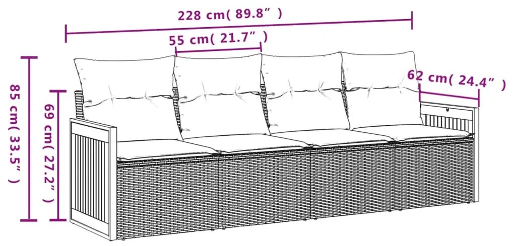 4 részes szürke polyrattan kerti ülőgarnitúra párnákkal