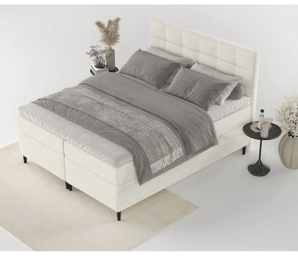 Krémszínű ágyneműtartós boxspring ágy 200x200 cm Urbaneo – Maison de Rêve