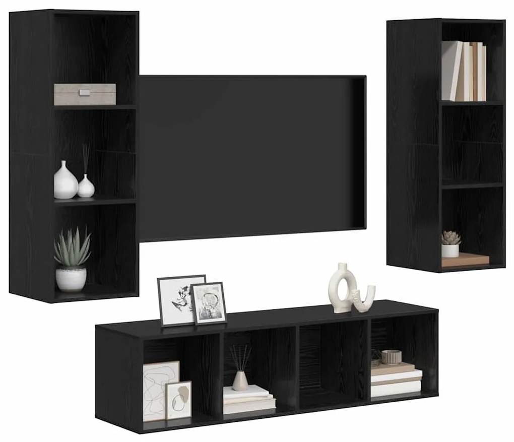 TV Szekrény Szett 3 pcs Musta tammi 37 x 37 x 142.5 cm Faanyag