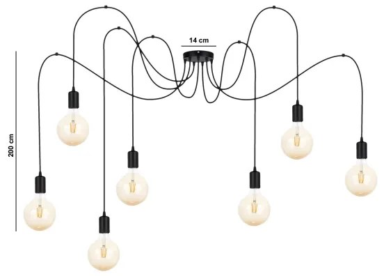 Csillár zsinóron MIROS 7xE27/60W/230V pók fekete