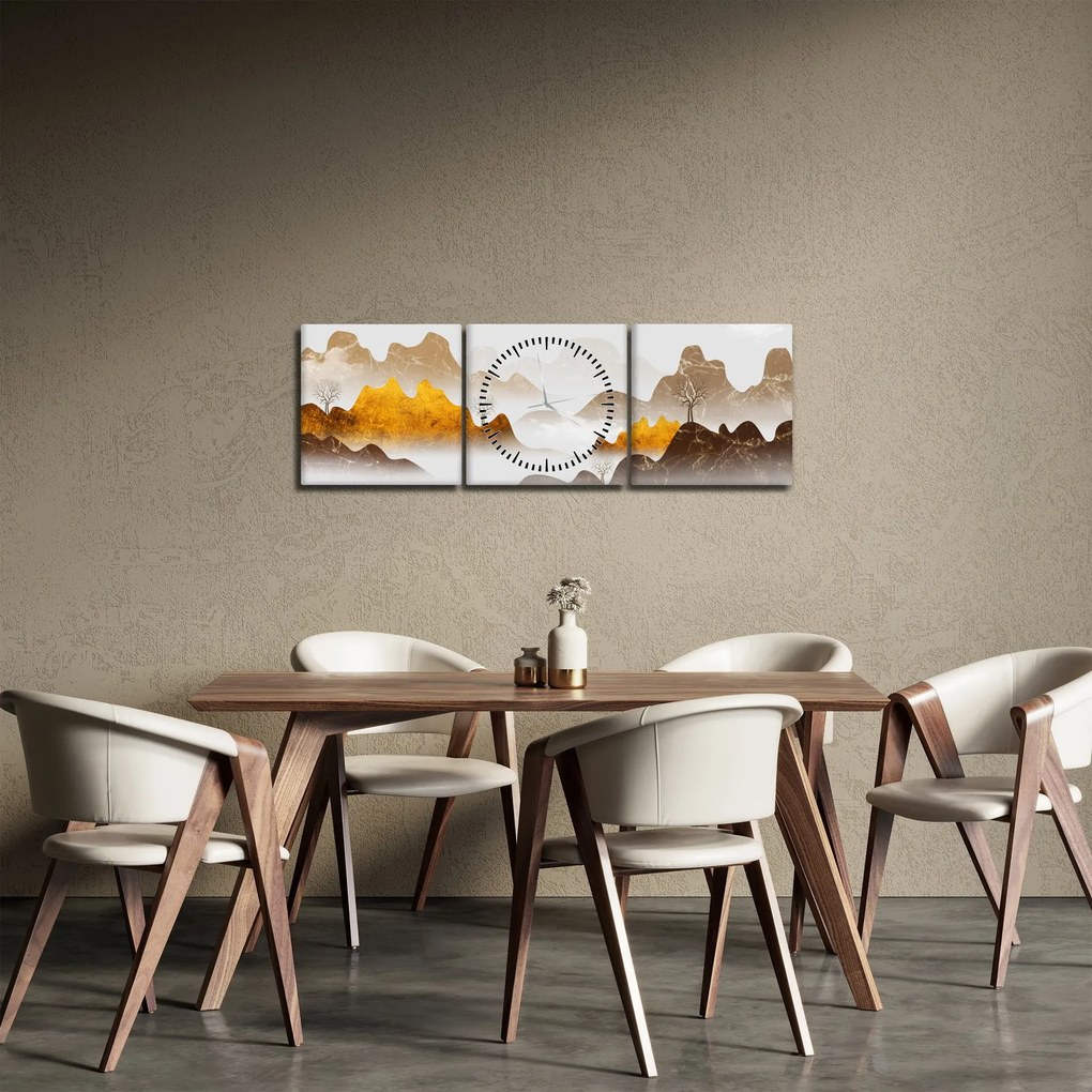 Kép - Hegyek a ködben (órával) (90x30 cm)