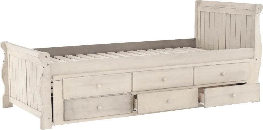 Ágy pótággyal, antik fehér, 90x200, ANTIKO