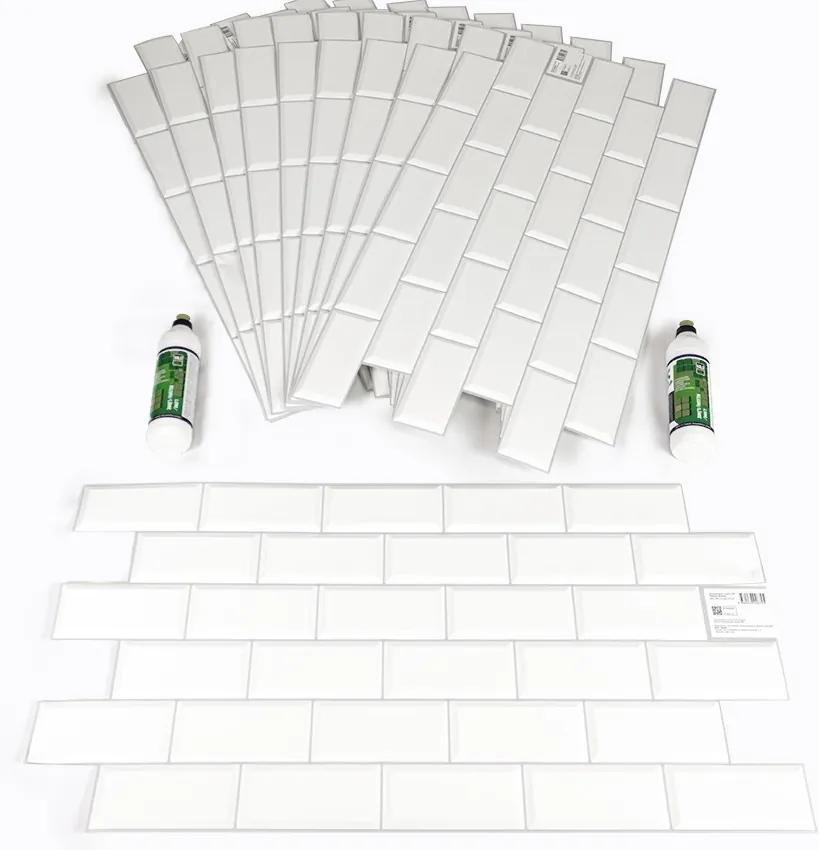 3D PVC falpanel Fehér metrócsempe, mintás csomag (10 db+ragasztó)