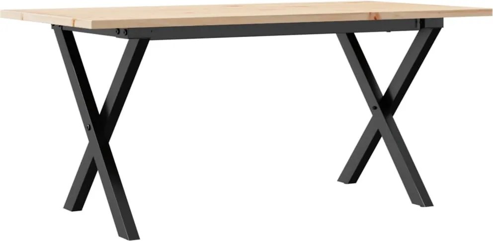 vidaXL tömör fenyőfa és acél dohányzóasztal X-vázzal 100x50x45 cm