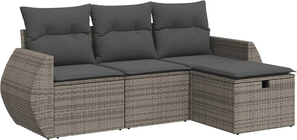 vidaXL 4 részes szürke polyrattan kerti ülőgarnitúra párnákkal