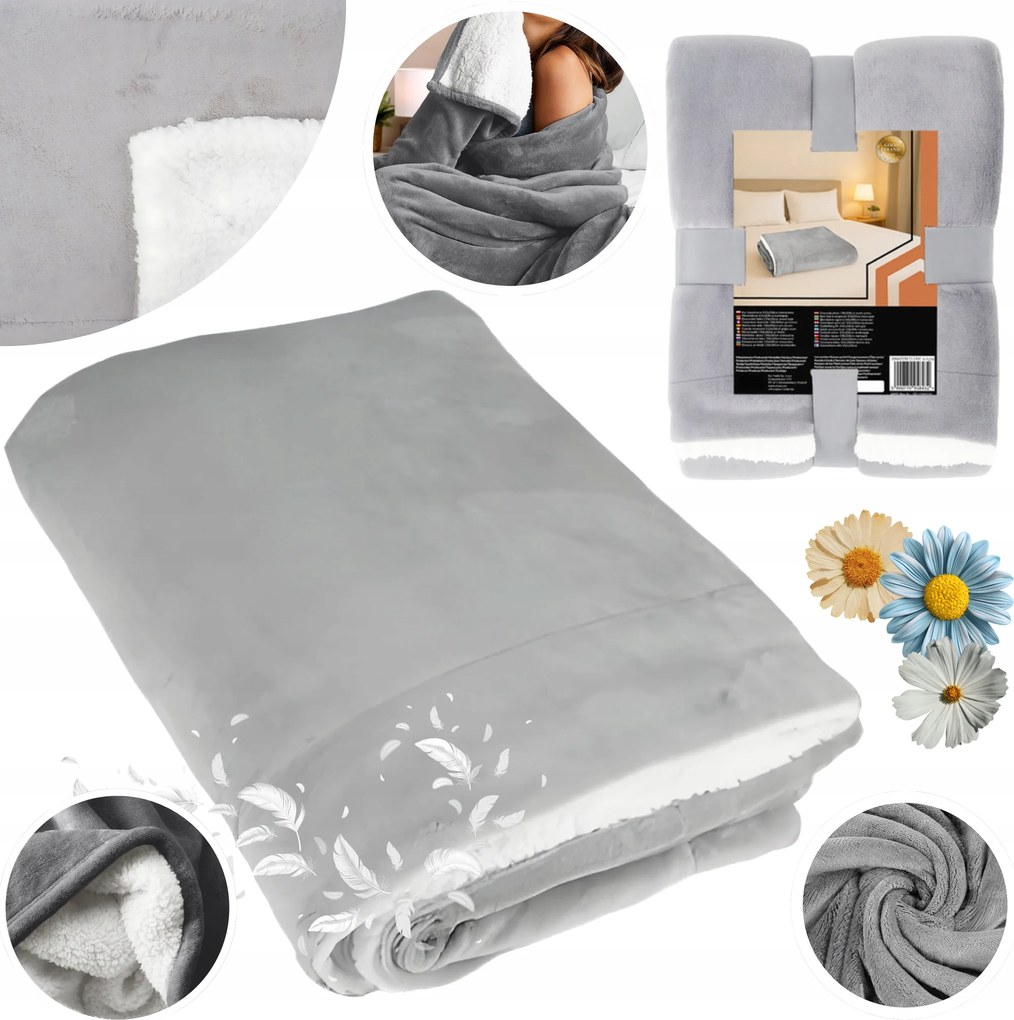 Kétoldalas Takaró 150×200 cm Meleg Világosszürke Bárány Mosható Könnyű