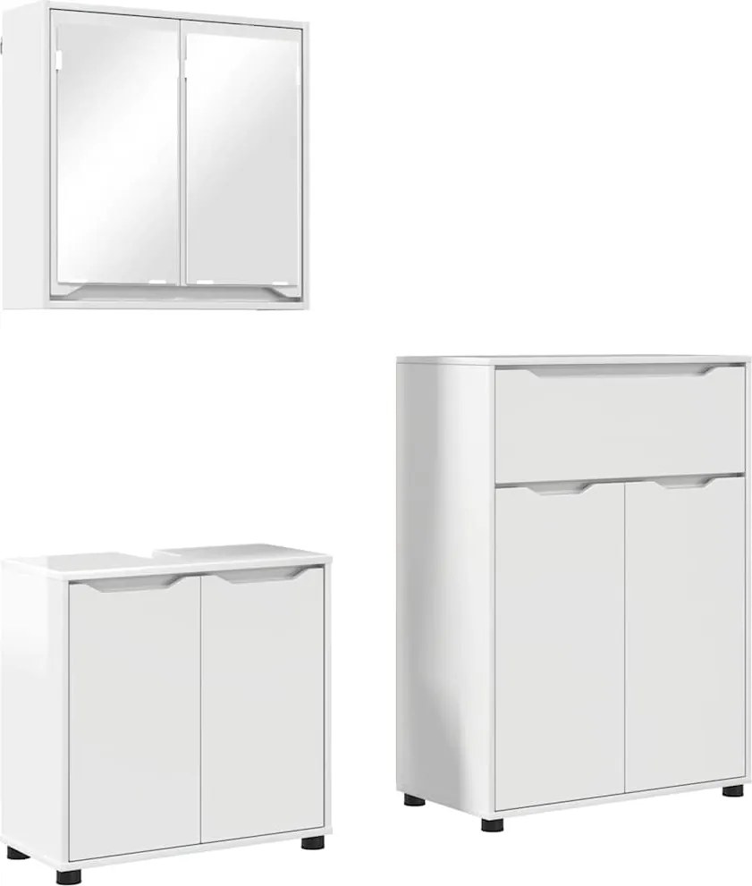 vidaXL Fürdőszoba bútor szett fiókkal 3 pcs Magas Fényű Fehér Faanyag