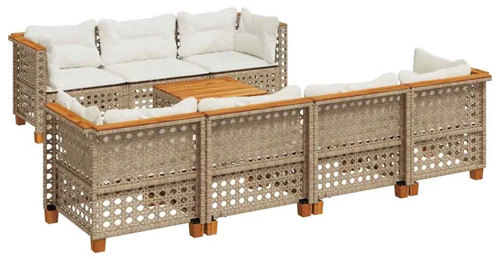 8 részes bézs polyrattan kerti ülőgarnitúra párnával