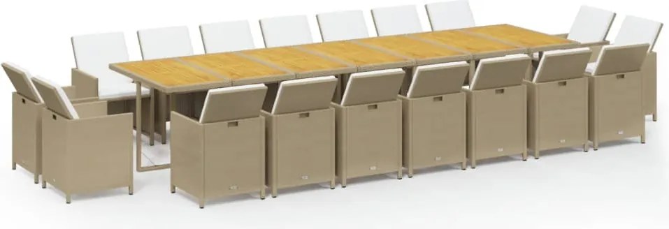 vidaXL 19 részes bézs polyrattan kerti étkezőgarnitúra párnákkal