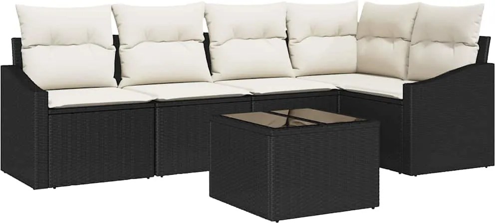 vidaXL Kerti Kanapé Szett párnával 6 pcs Barna és Krém polirattan