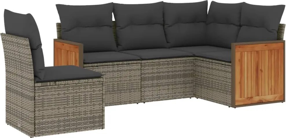 vidaXL 5 részes szürke polyrattan kerti ülőgarnitúra párnákkal