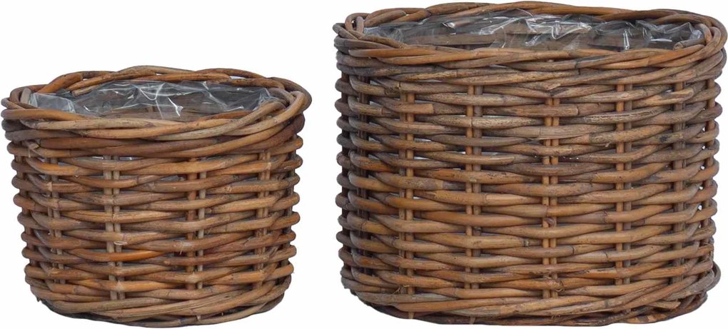 vidaXL Virágcserép kosár tárolóval 2 pcs Barna Kubu rattán