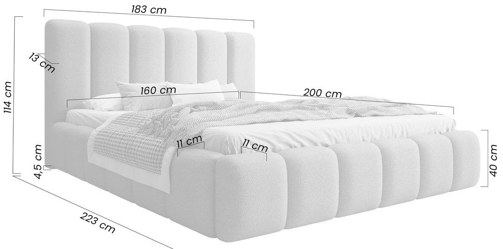 Aura kárpitozott ágy ágyneműtartóval 160x200 cm - bézs Quelle 05 bouclé