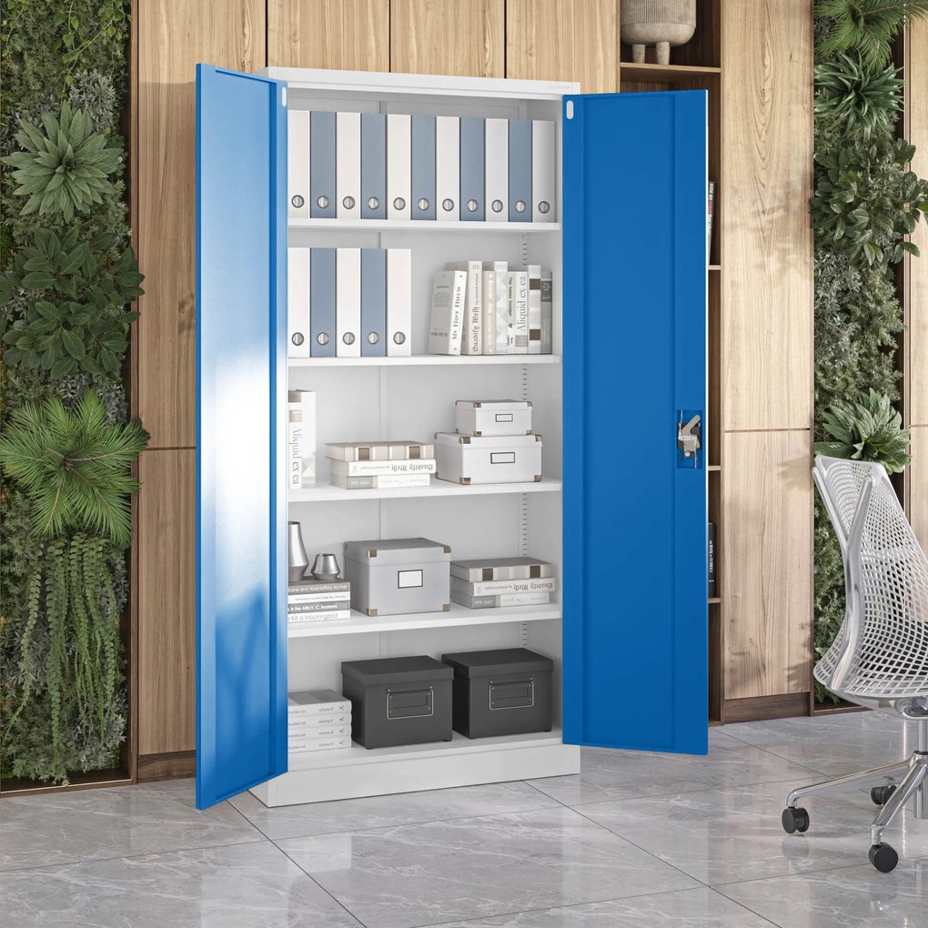 Fém iratszekrény JAN H, 900 x 1950 x 400 mm, szürke-kék