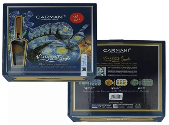 Van Gogh Csillagos Éj üveg süteményes készlet desszert tányér tortatál - 6 személyes