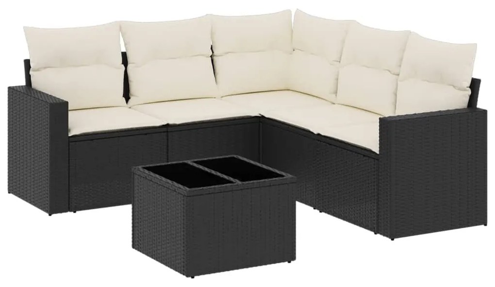 6 részes fekete polyrattan kerti ülőgarnitúra párnákkal