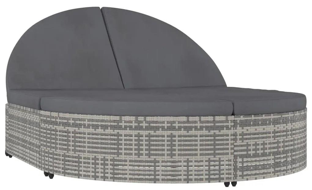 2 személyes szürke polyrattan kerti napozóágy párnával