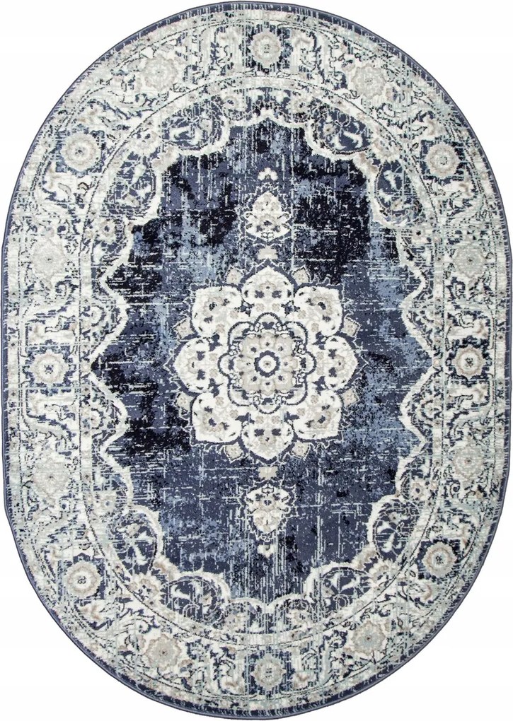 Ovális Szőnyeg Dísz Sötétkék Bézs Krém Virágokkal Victoria 120x170 cm