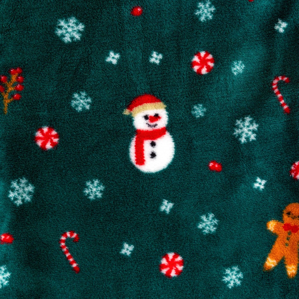 SNOWMAN AND GINGERBREAD zöld mikroplüss pizsama - különböző méretben Méret: M