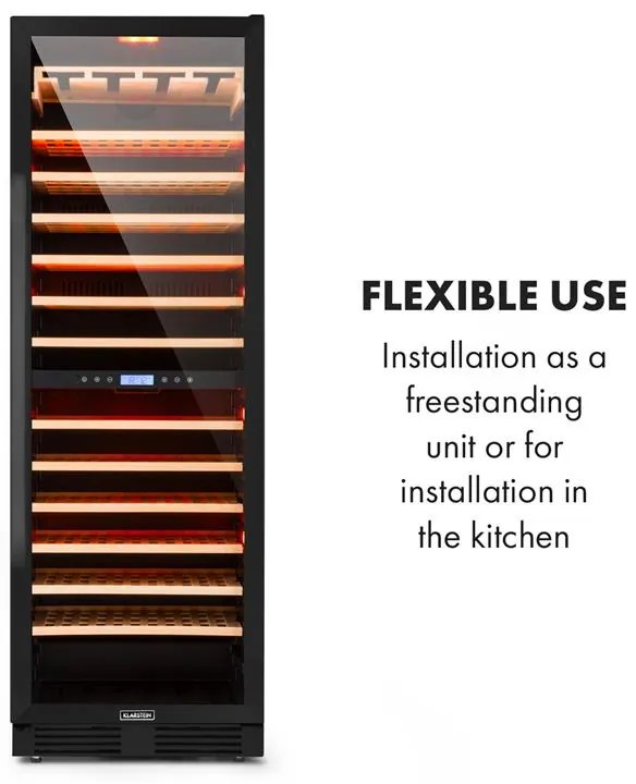 Klarstein Vinovilla Onyx Grande Duo, borhűtő, 425 liter, 165 palack, 3 színű LED világítás, fekete