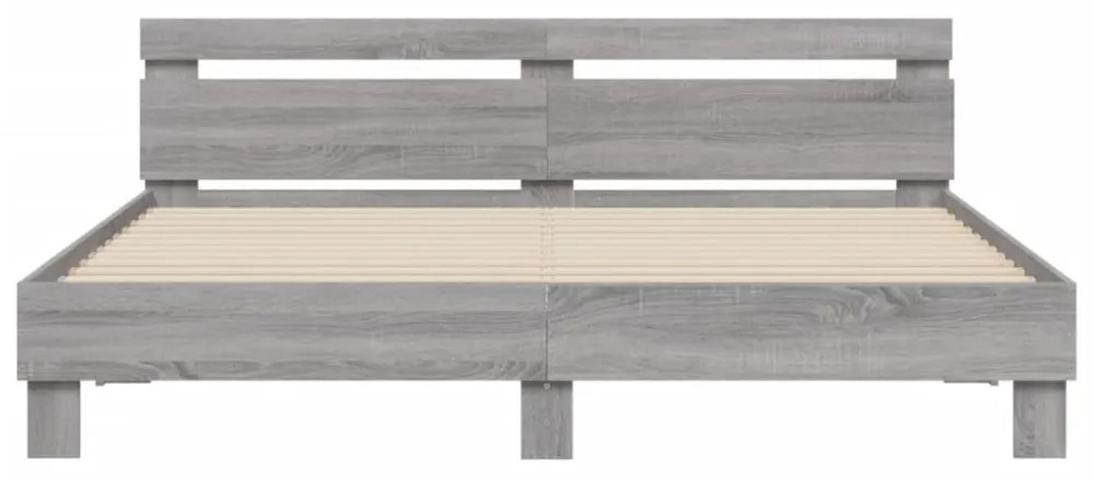 szürke sonoma színű ágykeret fejtámlával és LED-del 160x200 cm