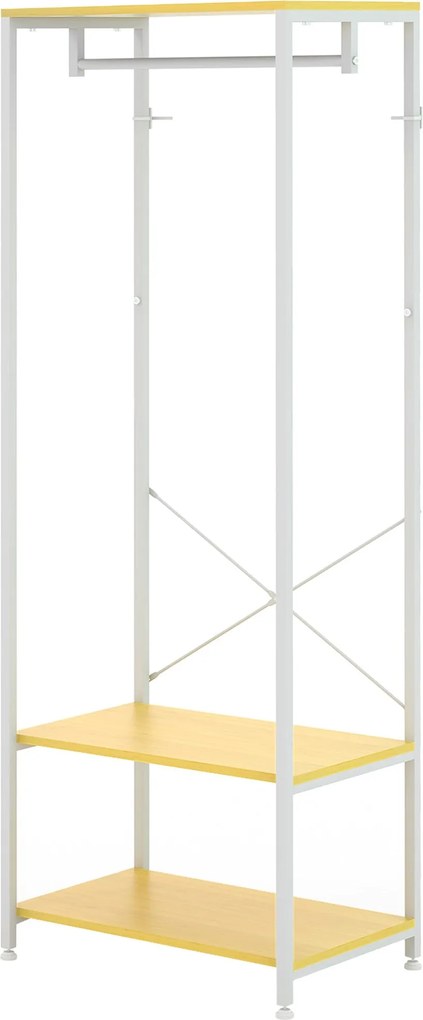 HOMCOM Kabátállvány Cipőtárolóval, Akasztós Raillal és 2 Polccal Előszoba, Hálószoba Számára 60x40x167,5 cm Természetes és Fehér | Aosom