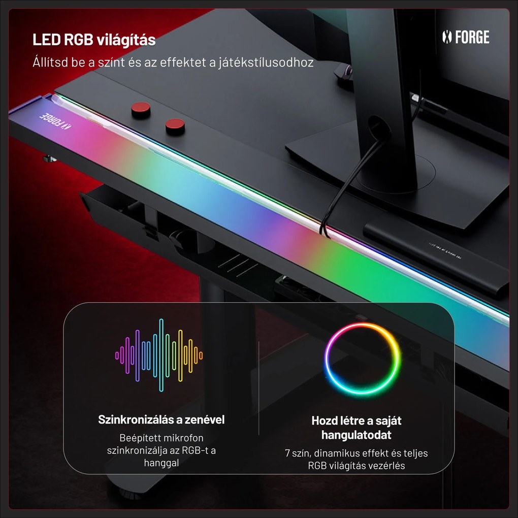 Elektromos RGB gamingasztal tartókkal, fekete, 140 cm: Diablo X-Forge 1400