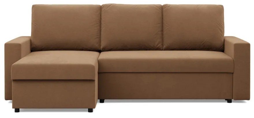 Zeus sarokkanapé, 2 ágyneműtartóval, egyenes kartámasz, szövet anyag, univerzális oldal, bonell töltet, barna