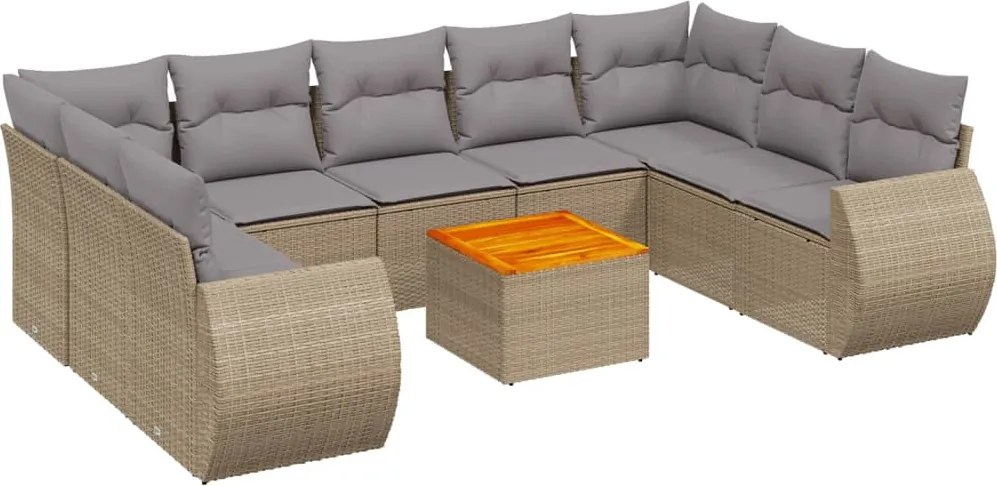 vidaXL 10 részes bézs polyrattan kerti ülőgarnitúra párnával