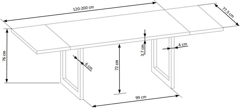 Étkezőasztal tölgyfa lappal RADUS 120(200)x78