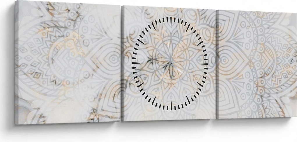 Egy fehér mandala képe (órával) (90x30 cm)