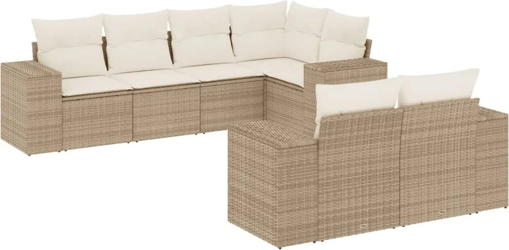 vidaXL 7 részes bézs polyrattan kerti ülőgarnitúra párnákkal