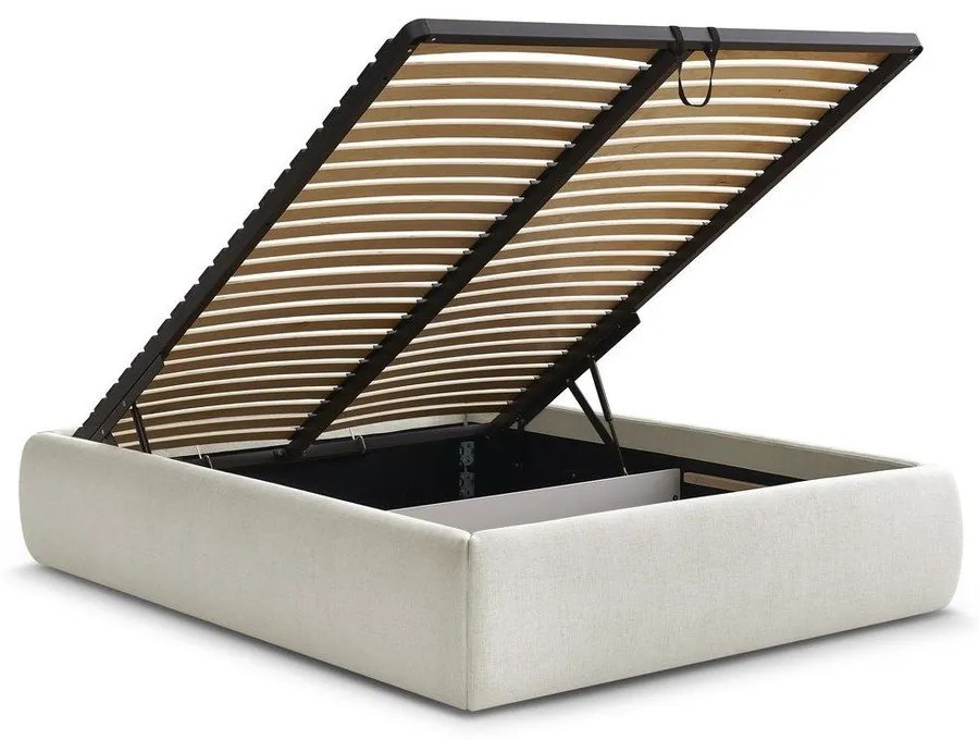 Bézs kárpitozott ágyneműtartós-ágytámla nélkül franciaágy ágyráccsal 180x200 cm Inera – Bobochic Paris